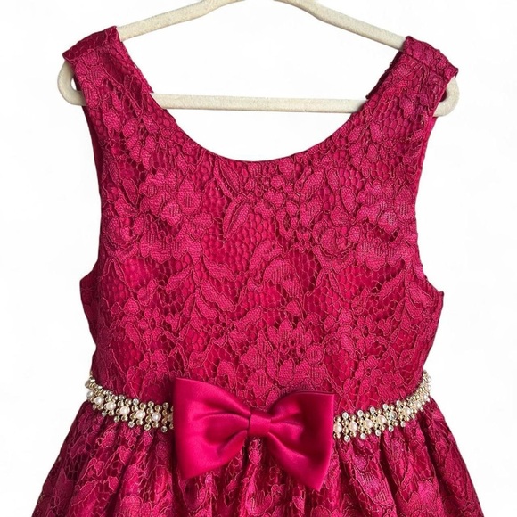 American Princess Red Lace Dress with Bow - Picture 2 of 8